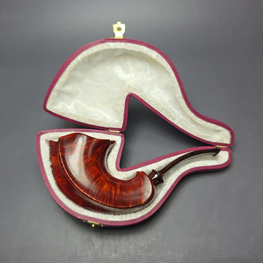 SU Pipes Smooth Horn w/ Case Handmade Briar Pipe, New