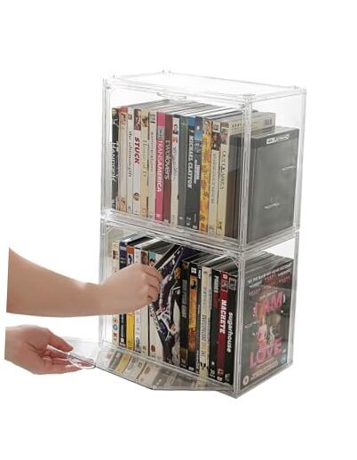 Acrylic 2-Pack DVD Storage Box, Stackable DVD Case Holder Organizer With