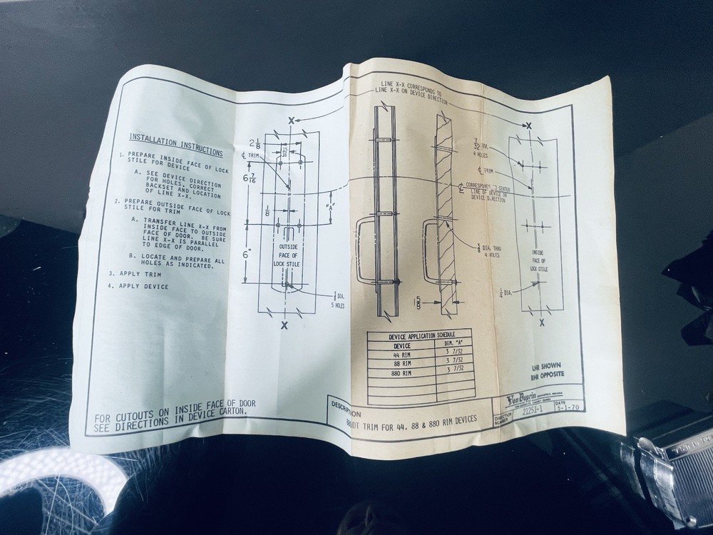 88 Series Von Duprin Exit Device - 14” Handle. Trim - Brass