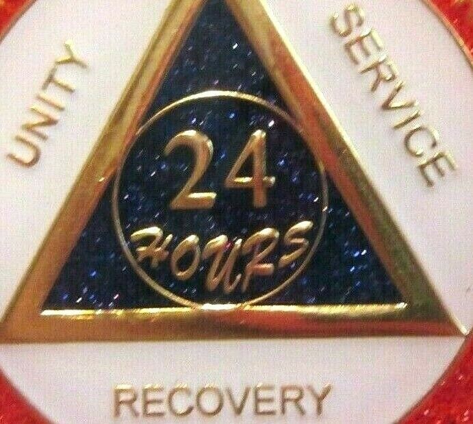 RED White BLUE SPARKLE Alcoholics Anonymous 24 hour AA Medallion Coin Token chip