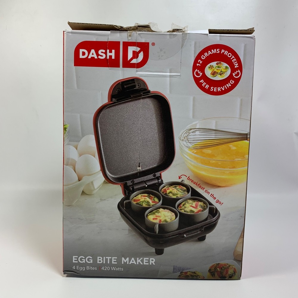Red Dash Egg Bite Maker Fast Heating w/4 Silicone Cups & Recipe Guide