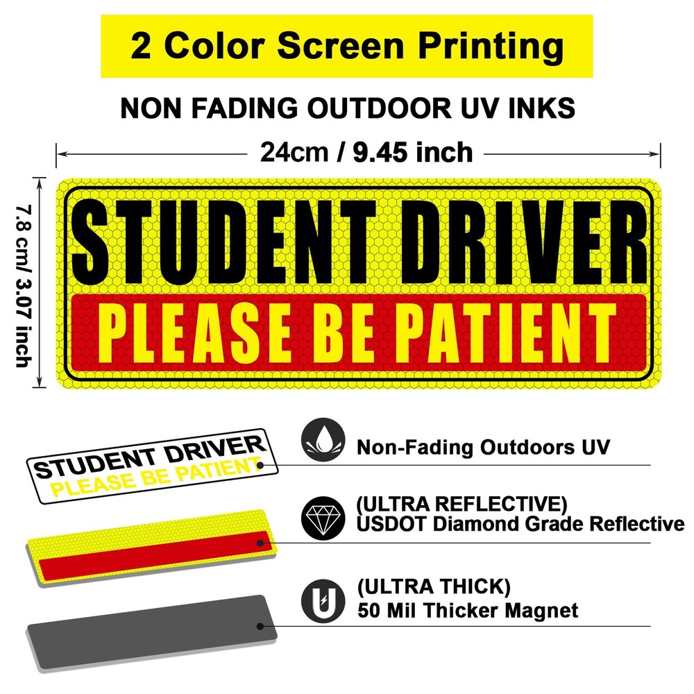 Sukh Student Driver Magnet for Car - Be Small, Yellow-studentdriver-3pcs