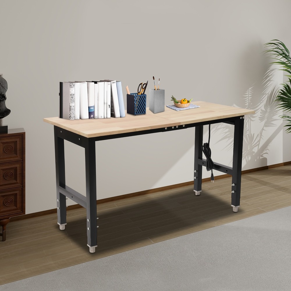 Max 2000 lbs Adjustable Height Workbench W/Power Outlets Heavy-Duty Work Table