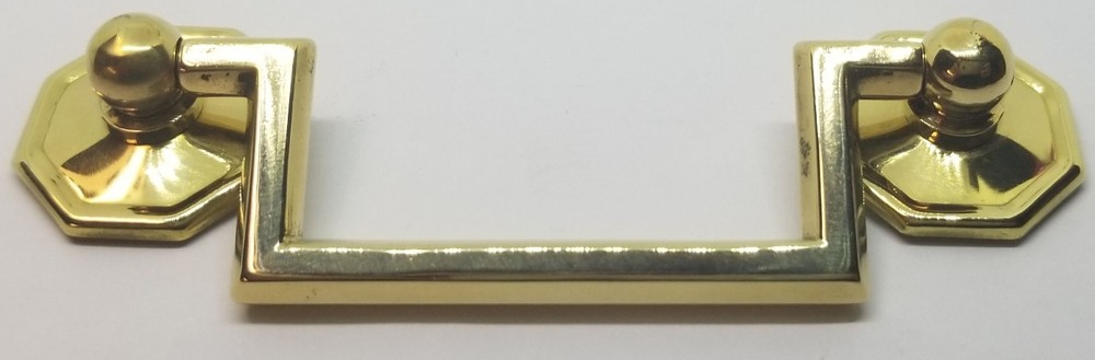 SMALL BRIGHT BRASS 2.5" Centers Colonial Revival Drawer Pull Square Handle knob