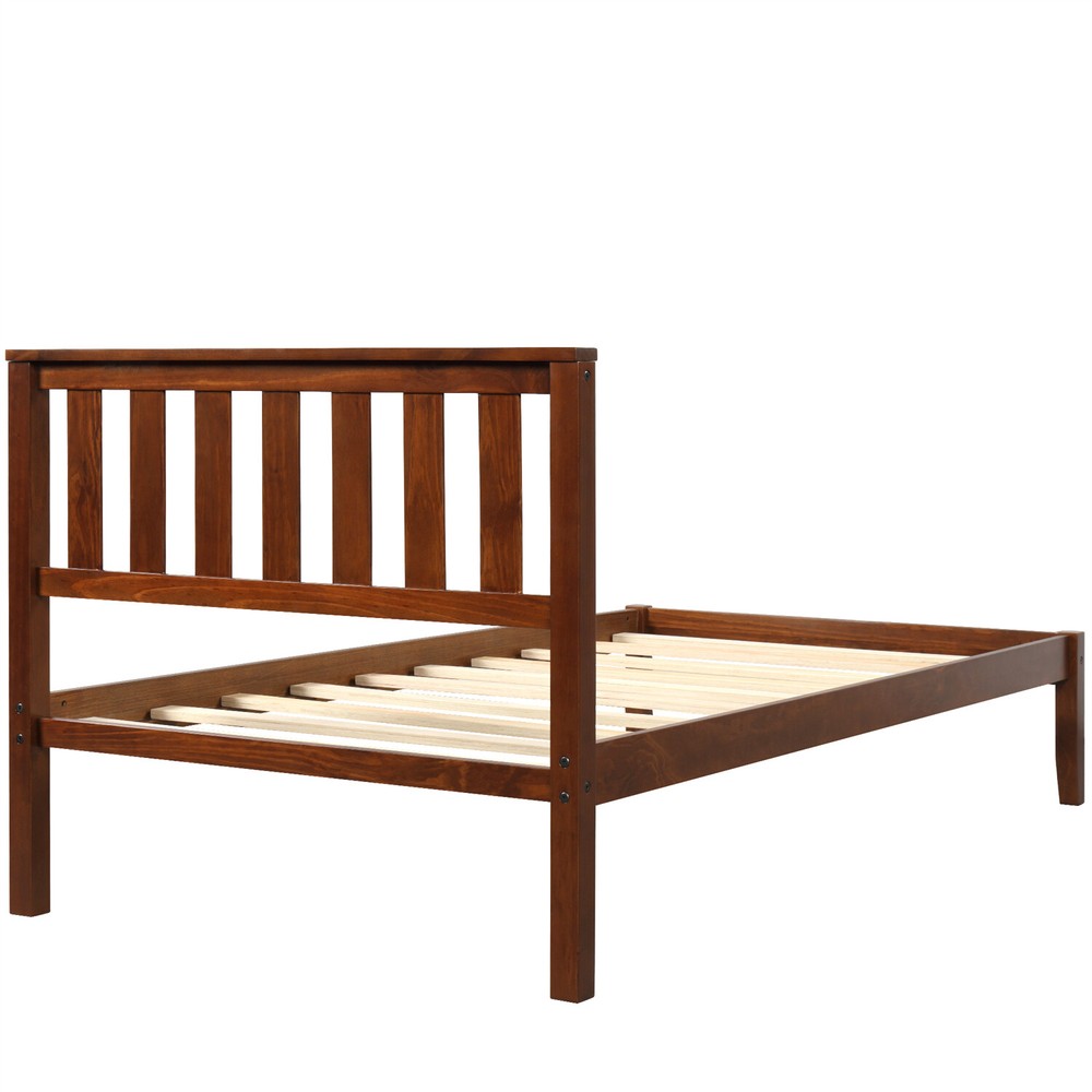 Twin Size Bed Frame Wood Platform Bed Frame w/ Wood Headboard Walnut/Espresso