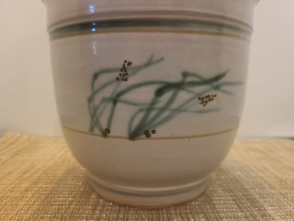 Vintage Brushed Designed Glazed Pottery Planter Marked