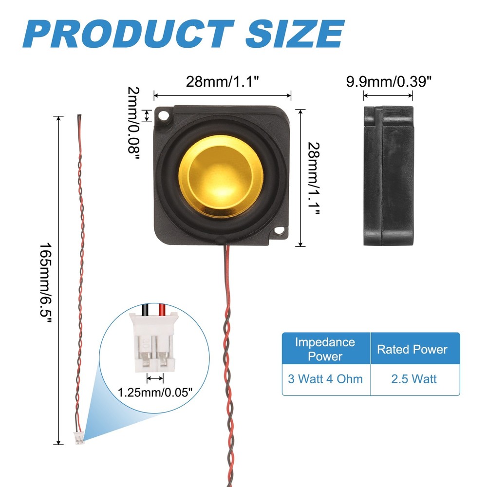 3W 4Ω Mini Speaker, 2PCS Full-Range Portable Micro Loudspeaker, Black Gold
