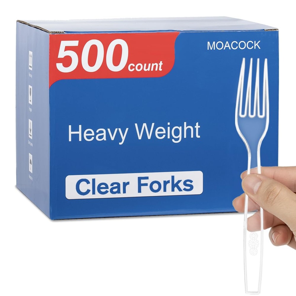 MOACOCK 500 Count Clear Disposable Plastic Forks, Heavy Weight