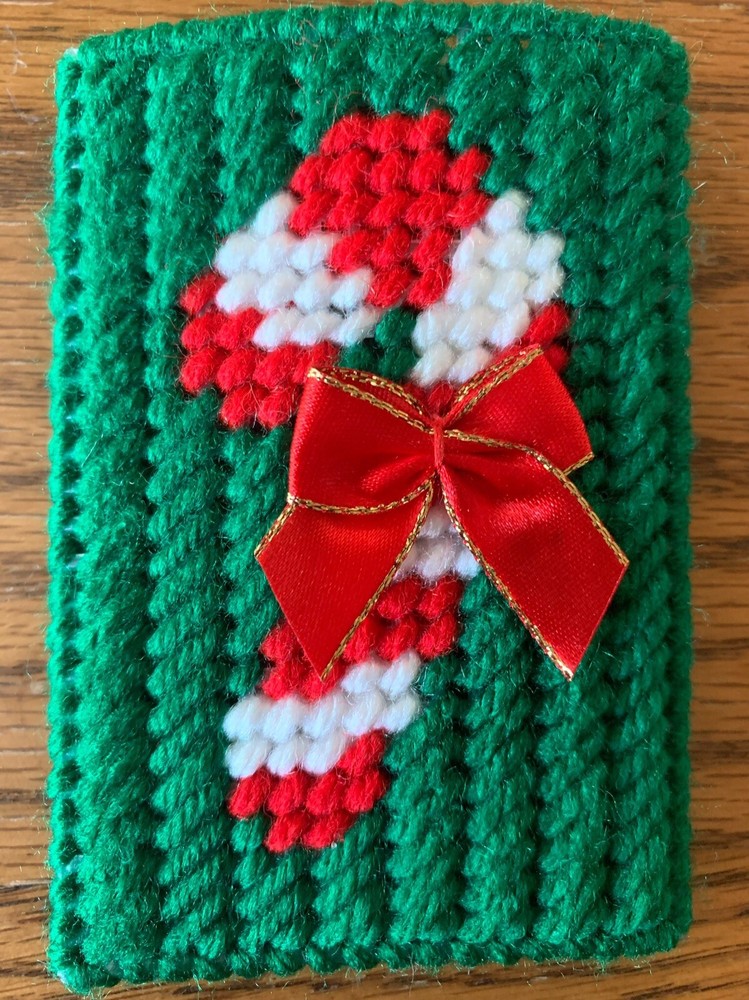Handmade Needlepoint Plastic Canvas Gift Card Holder - Candy Cane