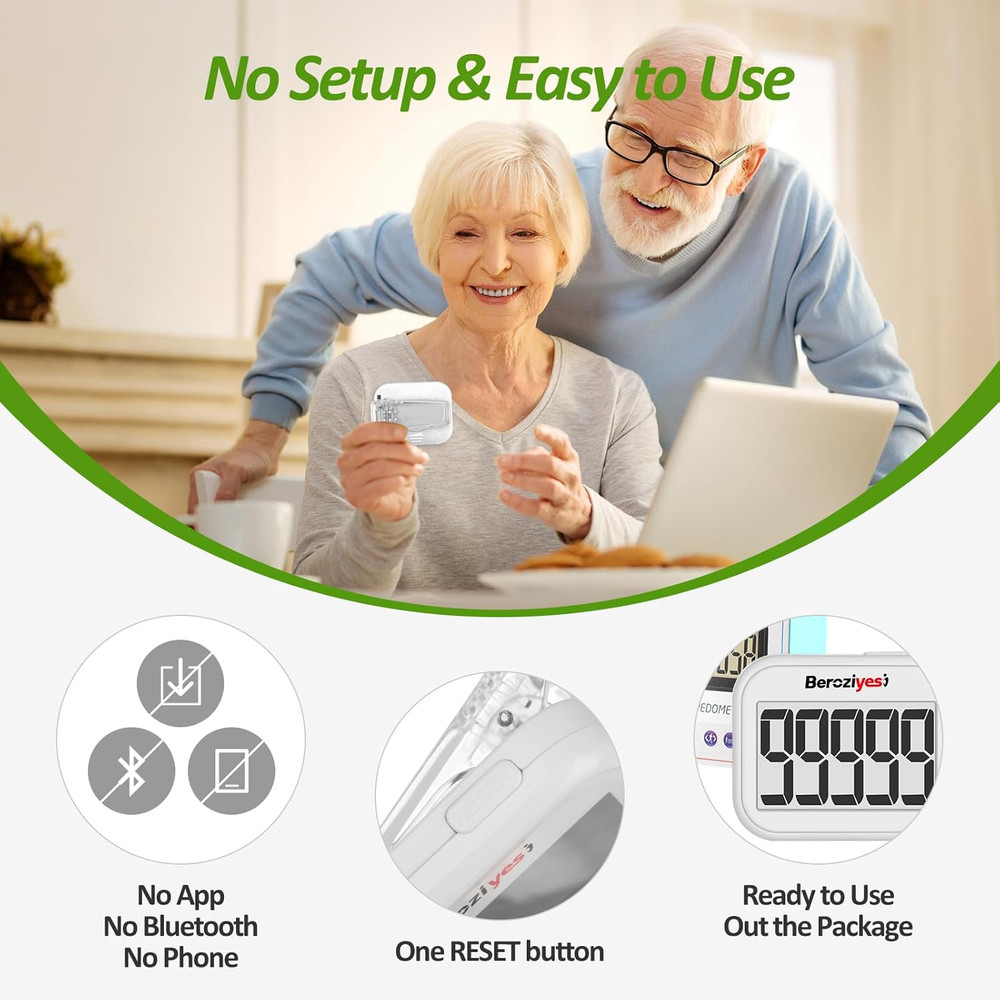 3D Pedometer for Walking, Simple Step Counter for Walking with Removable Clip an