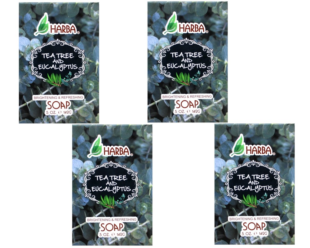 Harba Bath Soap, Brightening & Refreshing, Tee Tree & Eucalyptus, 5 OZ - 4 Pack