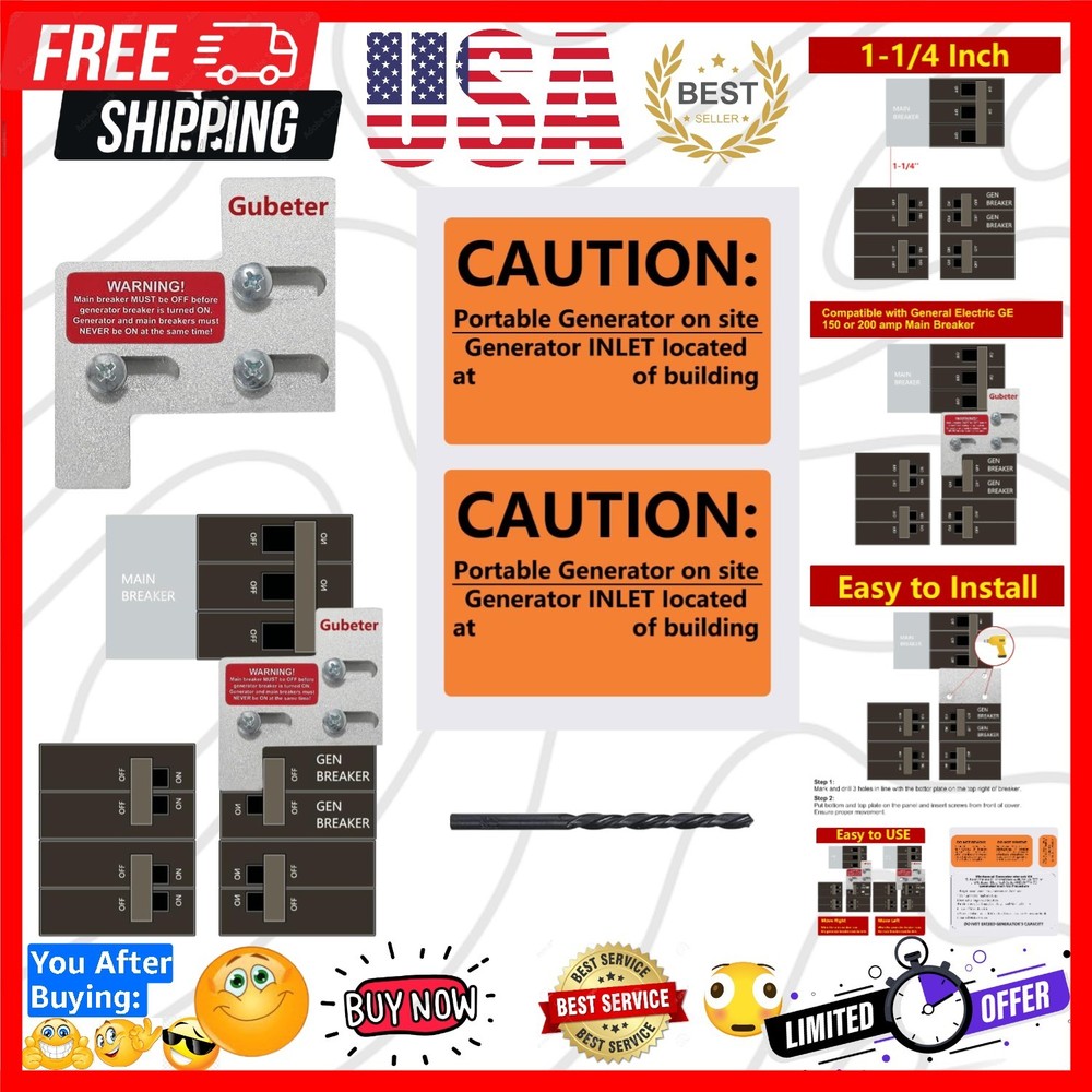Generator Interlock Kit Compatible with General Electric GE 150 or 200 amp Ma...