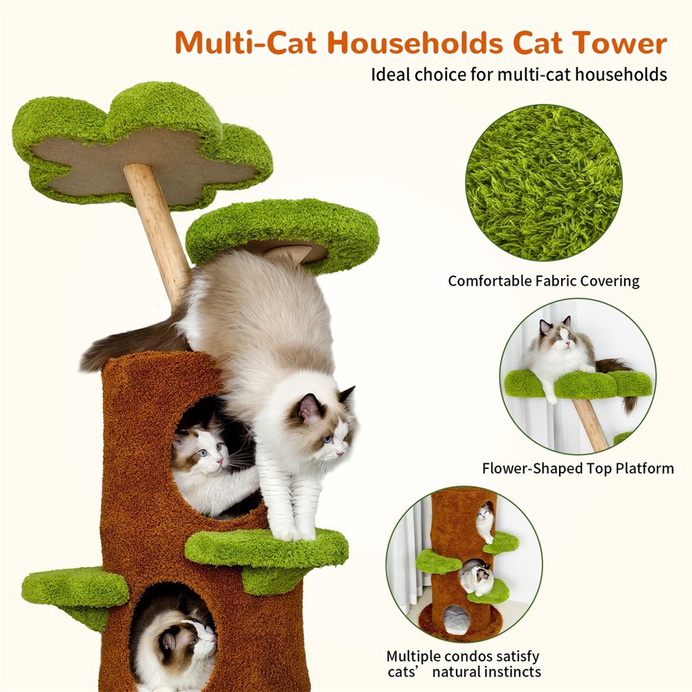 Multi-Level Indoor Cat Climbing Tree Flower Perch Plush Cave Cat Activity Tree