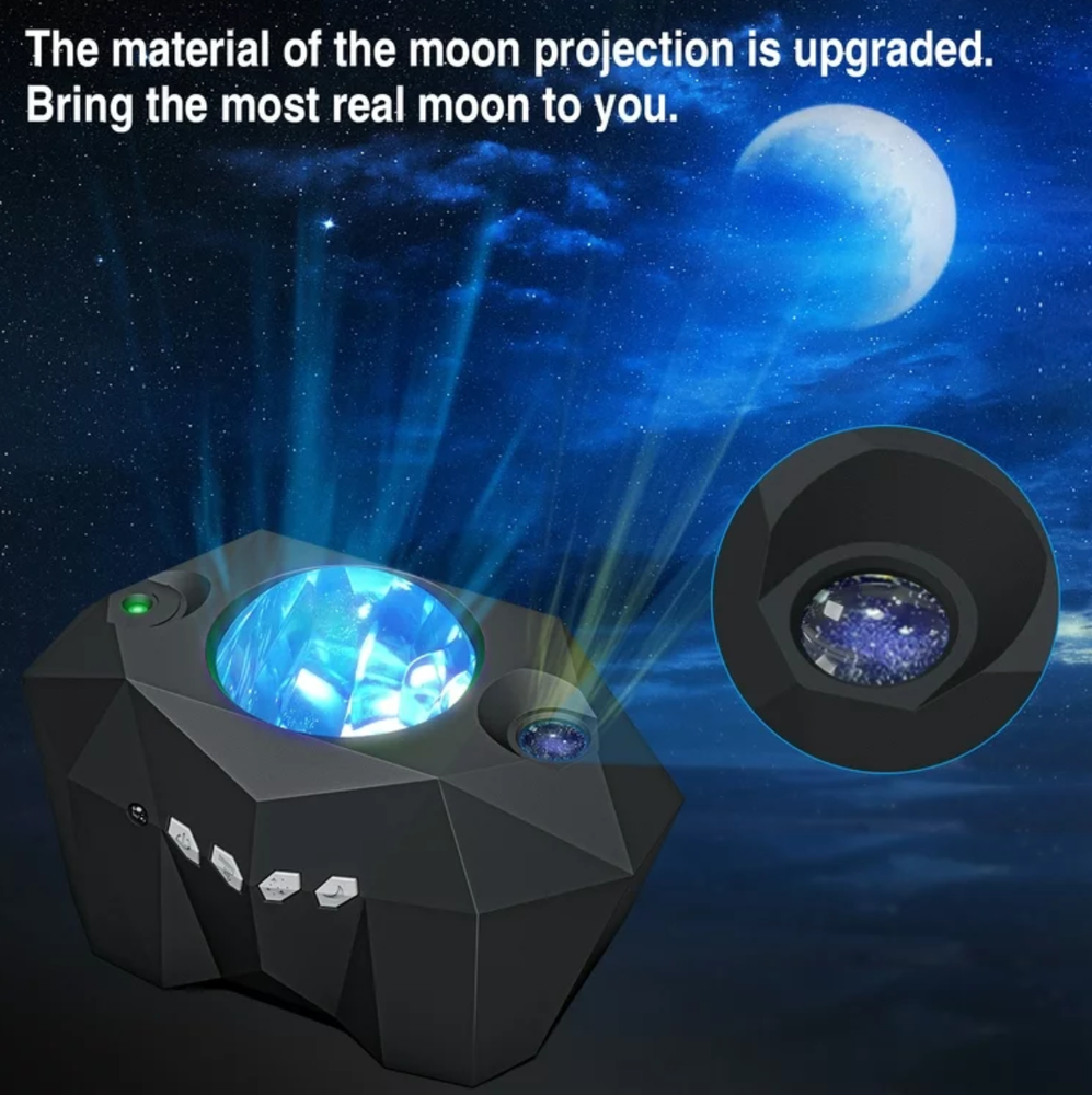 3-in-1 LED Galaxy Moon Projector: 55 Effects, Bluetooth, Timer, Parties - Decor