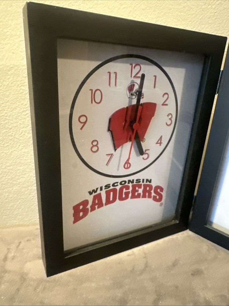 Wisconsin University Collegiate Shadow Box Double Framed Clock & Picture Frame