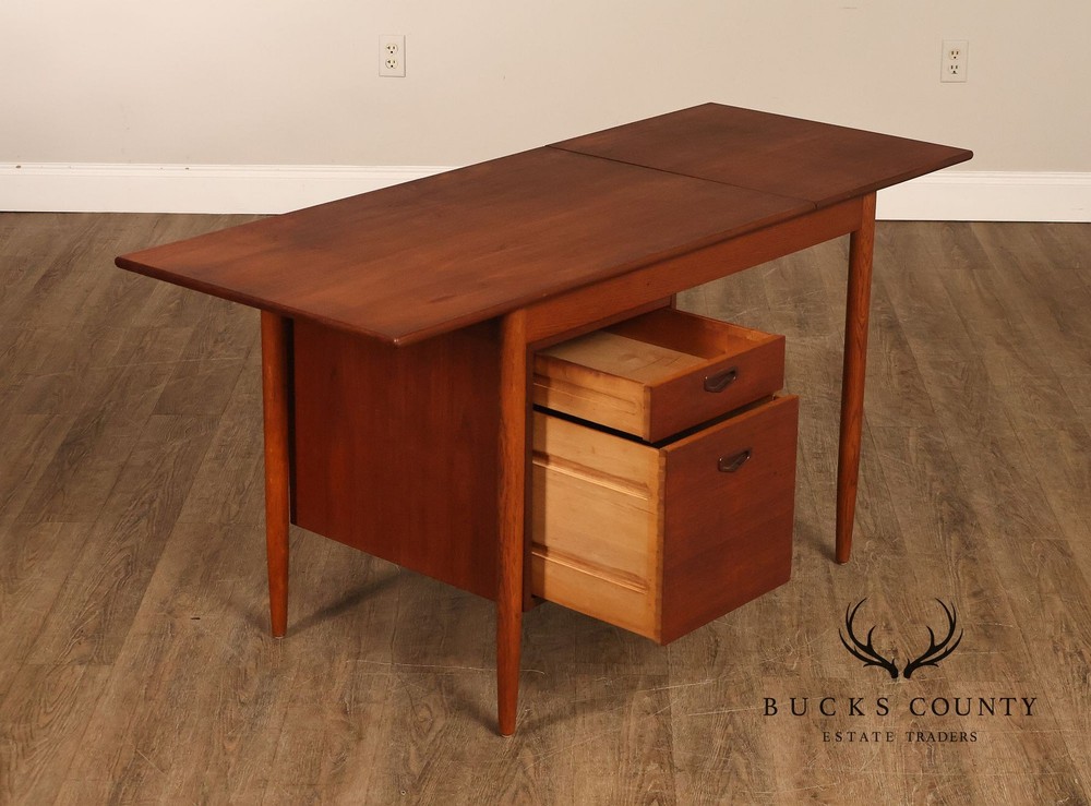Arne Vodder Attributed Danish Modern Teak Drop Leaf Desk