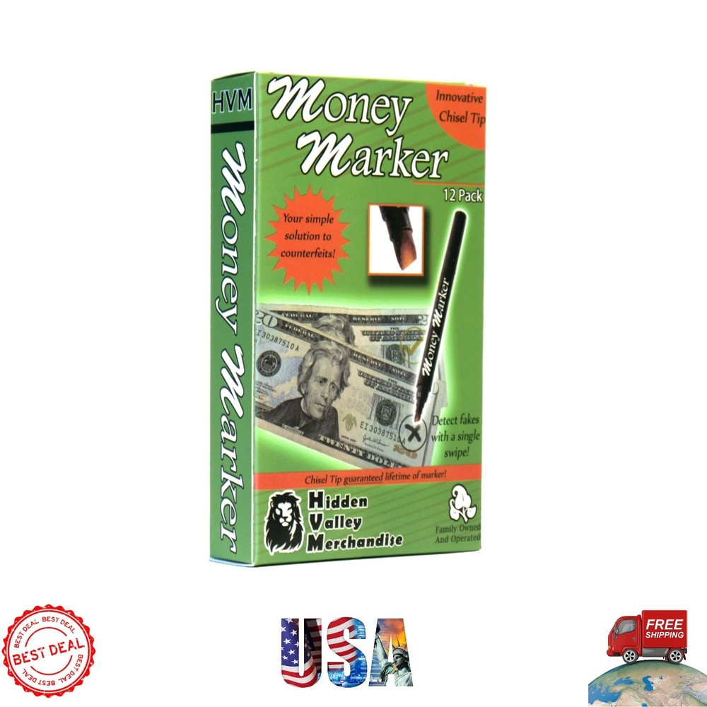 12-Pack Counterfeit Money Detector Pens with Chisel Tip for Instant Verification