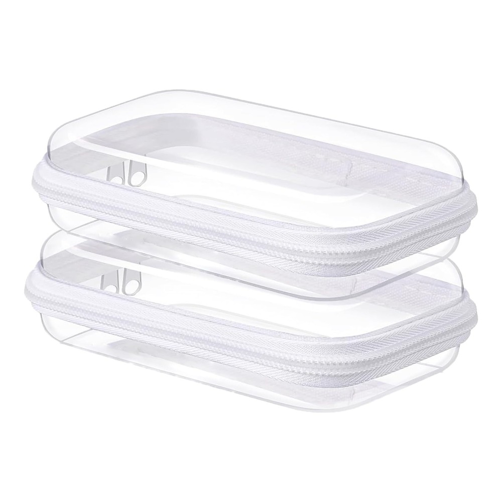 2PC Small Clear Hard Shell Plastic Zipper Case, Double Zippers Hard Clear Zip...