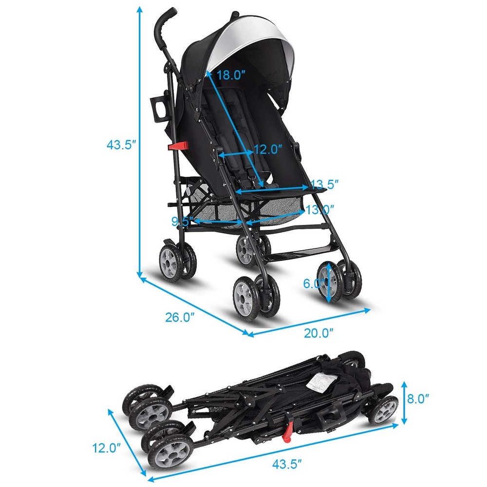 Lightweight Stroller, Compact Travel Stroller, Infant Stroller w/Adjustable B...
