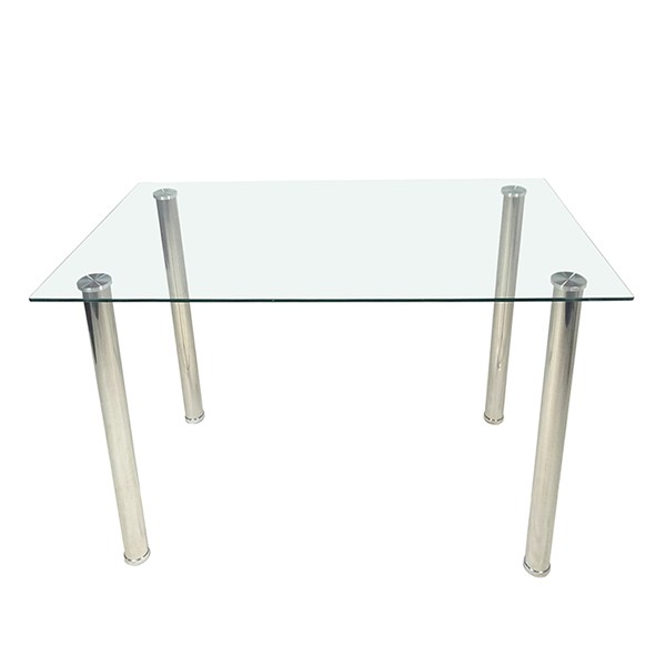 4-seat Rectangular Dining Table Tempered Glass Stainless Steel Legs Clear Glass