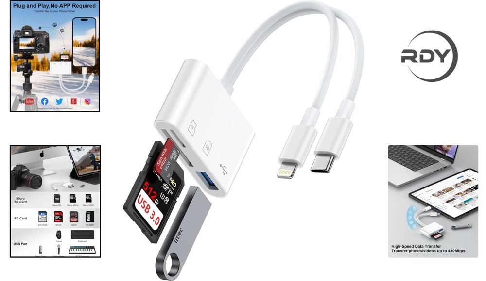 High-Speed USB C to SD Card Reader - Compatible with iPhone & Android Devices