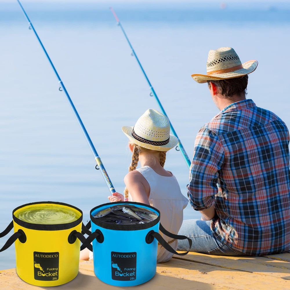 AUTODECO 2 Pack Collapsible Bucket 5 Gallon Container 20L-2Pcs, Blue & Yellow