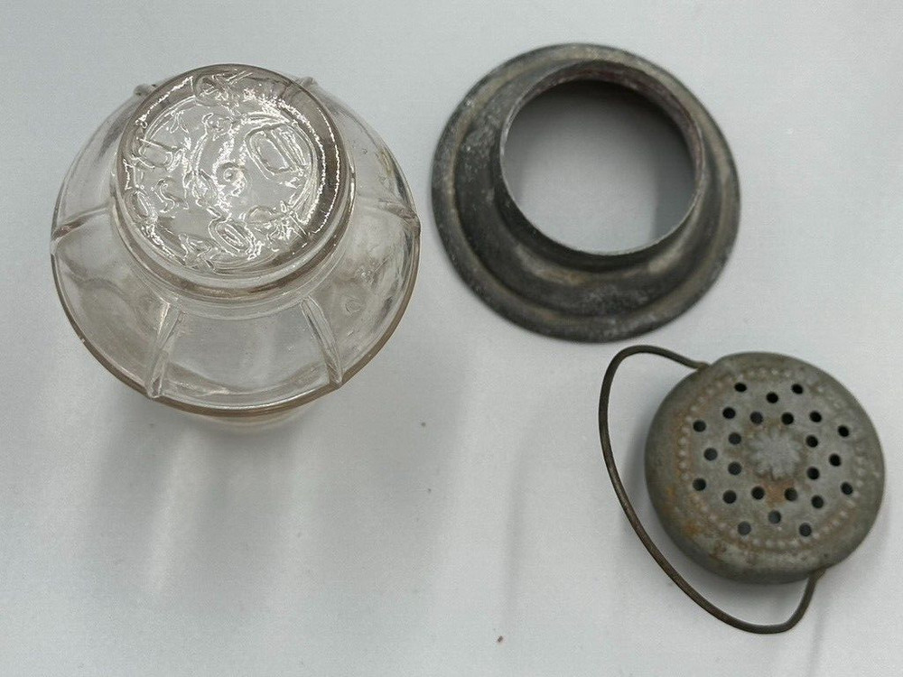 Pat Dec 20 1904 LANTERN Glass CANDY CONTAINER Shaker E&A 446 Top Bottom PEWTER