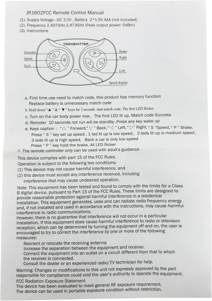 JR1602FCC 2.4Ghz Bluetooth Remote Control for Power Wheels,Remote Transmitter Co