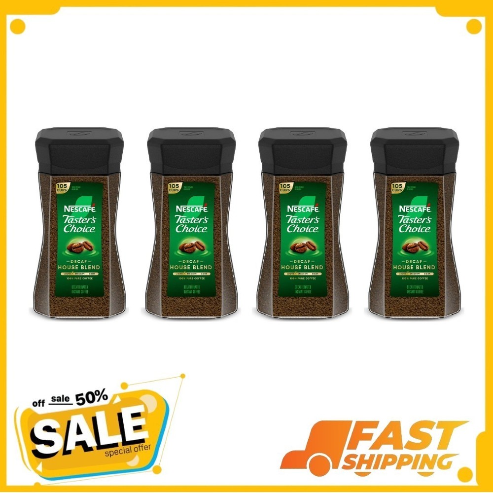 (4 pack) NESCAFÉ Taster's Choice Decaf House Blend, Medium Light Roast, 7 oz