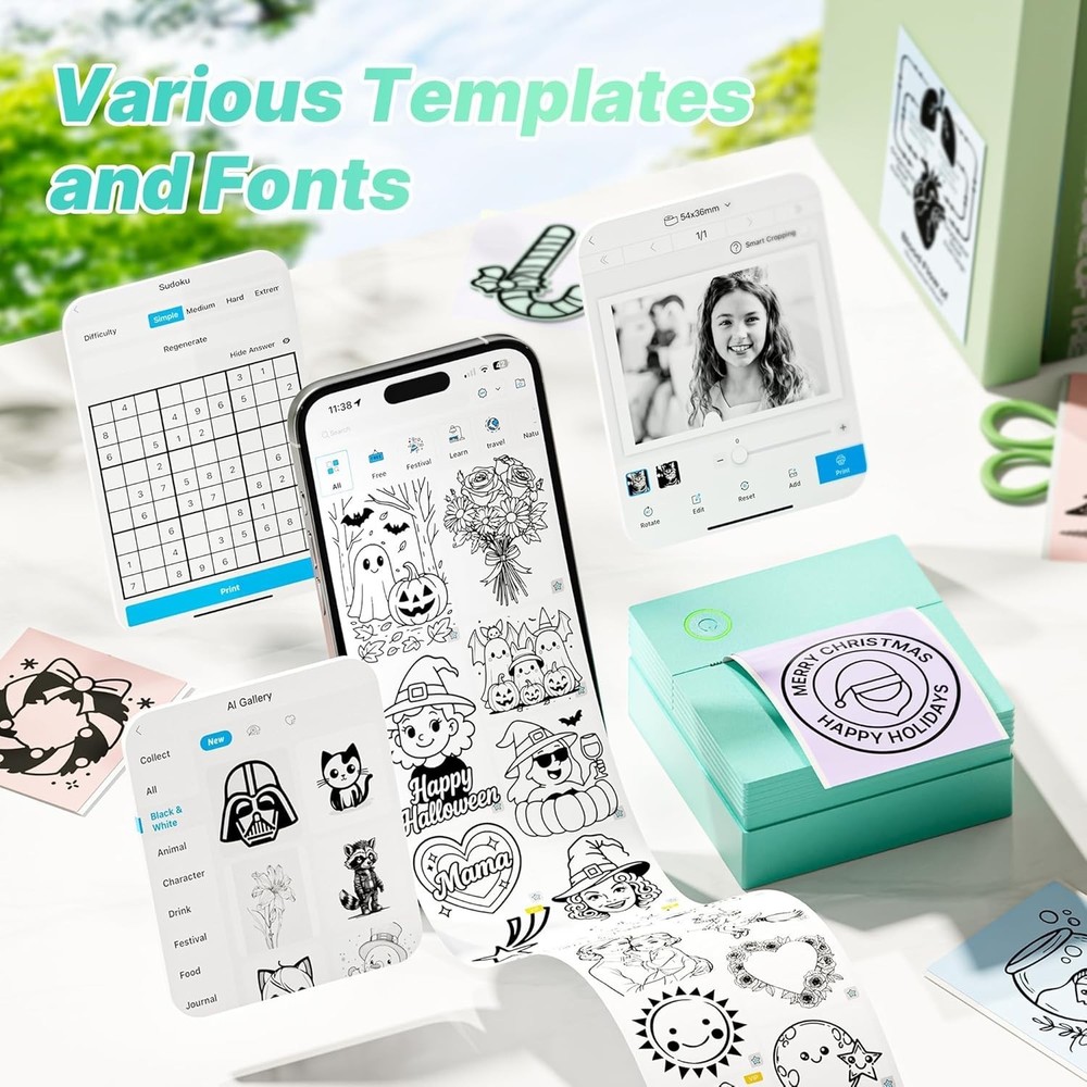 Sticker Printer, PM290 Mini Printer, Bluetooth Sticker Maker Machine with 3 Roll