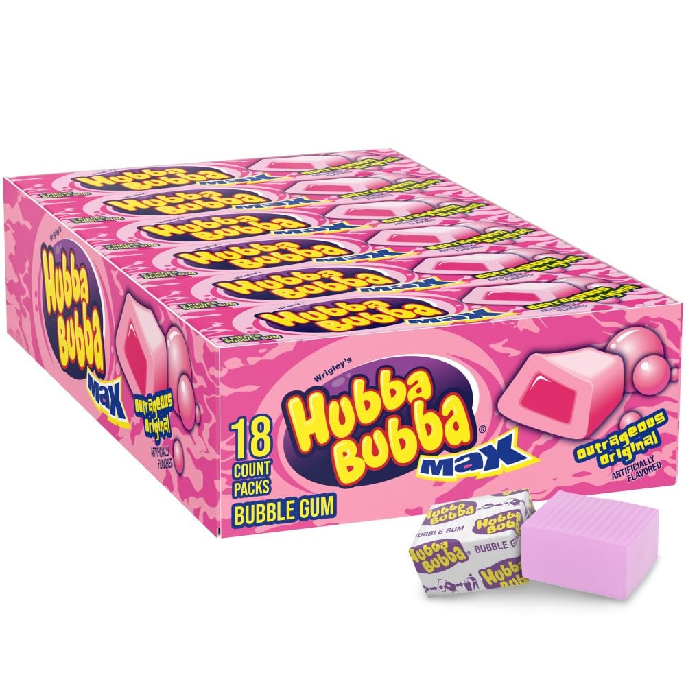 HUBBA BUBBA Max Bubble Gum Original Flavor 5 Count 18 Pack Bundle