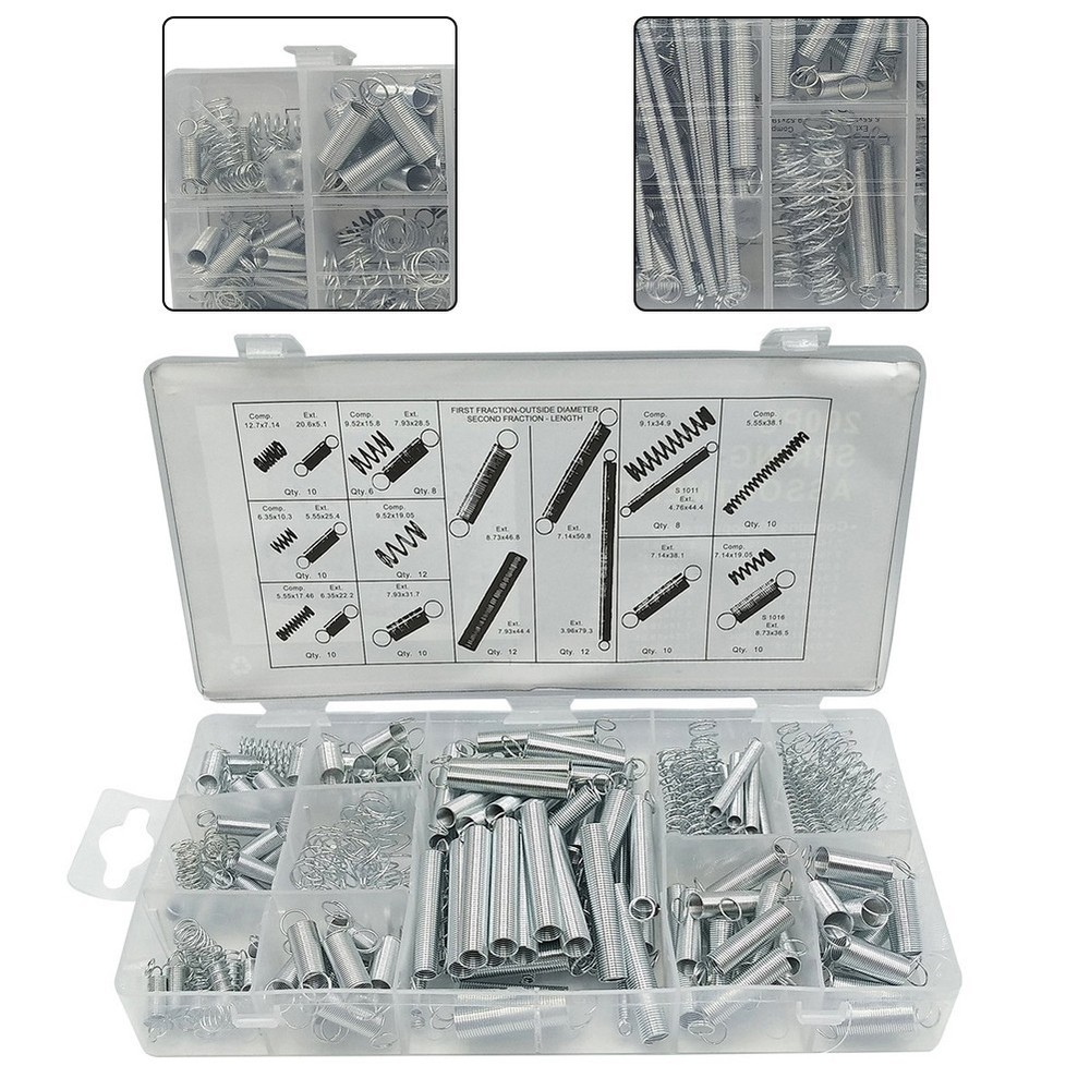 Metal Spring Set 200 PCS Compression Tension Stretch Hooks with Organizer