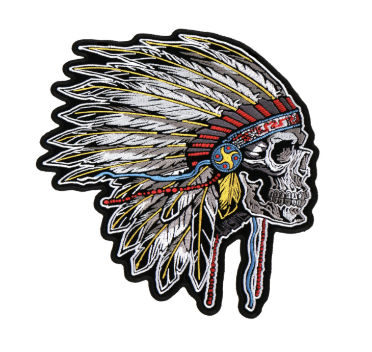 10" SIDE SKULL WITH HEADRESS EMBROIDERED JACKET PATCH