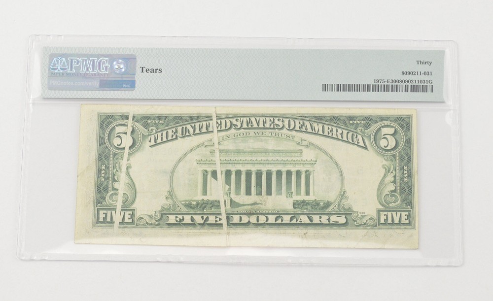 VF30 1977-A $5 FRN Richmond - FR#1975-E Gutter Fold Errors - PMG *6585