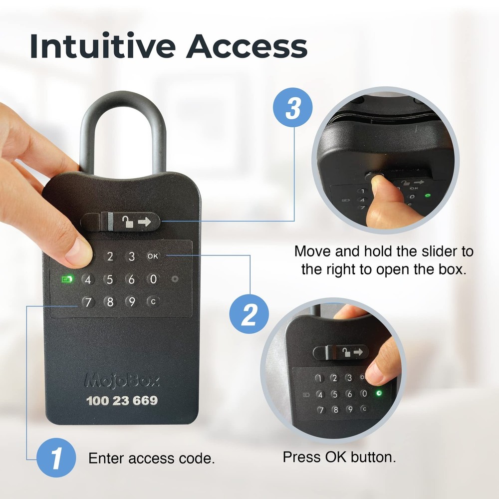 MojoBox, Digital Lockbox, Bluetooth Key Lockbox, iOS/Android App Remotely Gen...