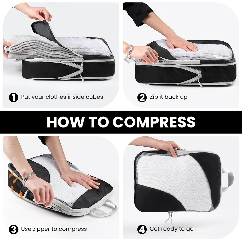 10 Set Compression Packing Cubes, Lightweight Travel Essentials, Stretchable ...