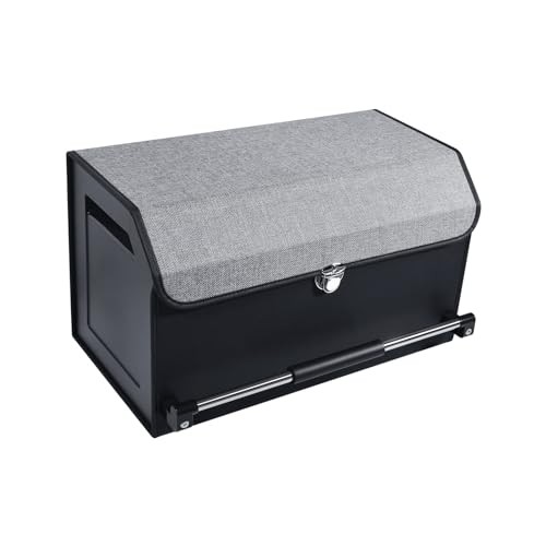 Car Trunk Organizer, Leather Trunk Organizer with Push-pull Handle Large Grey