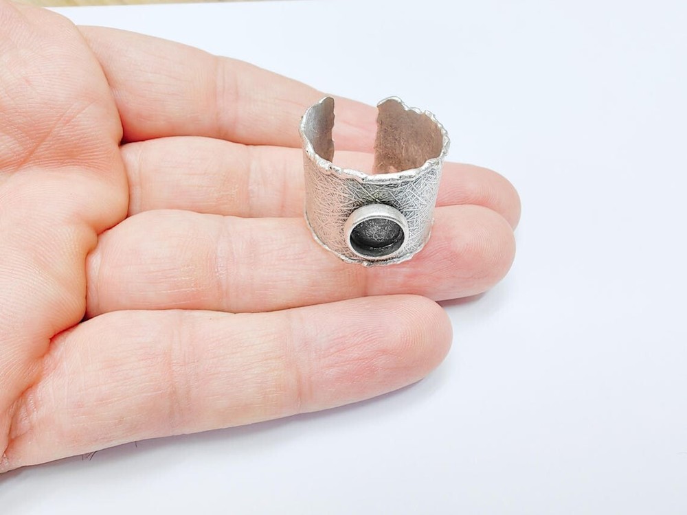 Textured Ring Base, Round Bezel Blank Setting Antique silver Brass 8mm G36789
