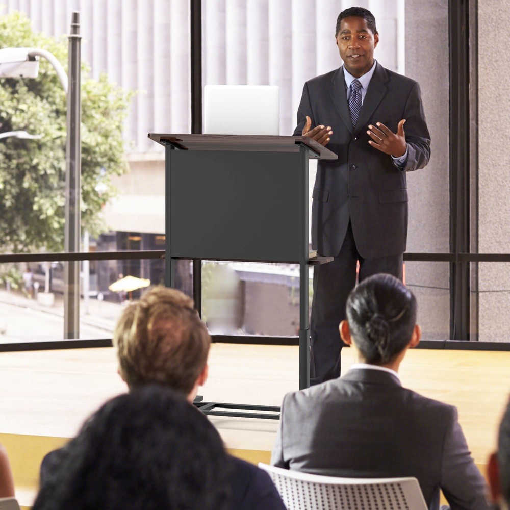 Rolling Podium Stand 40.5"-49" Height Adjustable Lectern Table Mobile Pulpit