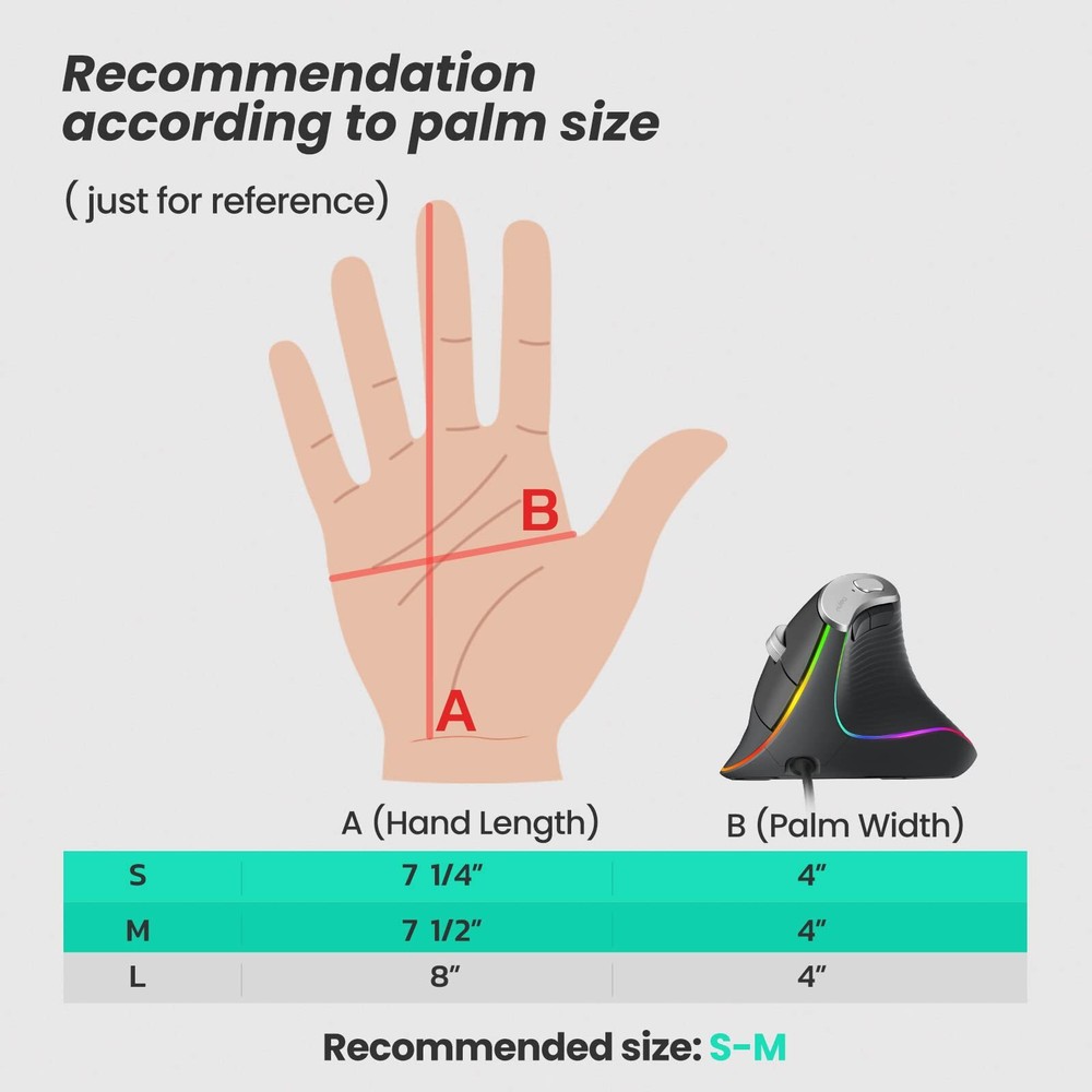 Nulea M504 Wired Vertical Mouse USB Ergonomic Optical Mouse with 4 Adjustabl