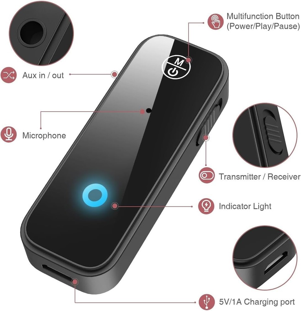 Travel-Friendly Bluetooth AUX Adapter - Fast Charging with Hands-Free Control