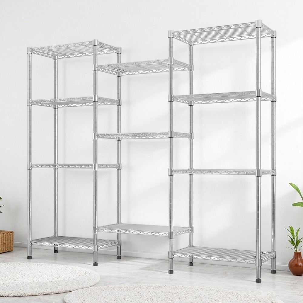 4-Tier Wire Shelving Unit - 3-Column, Heavy Duty, Adjustable, Silver & Modular
