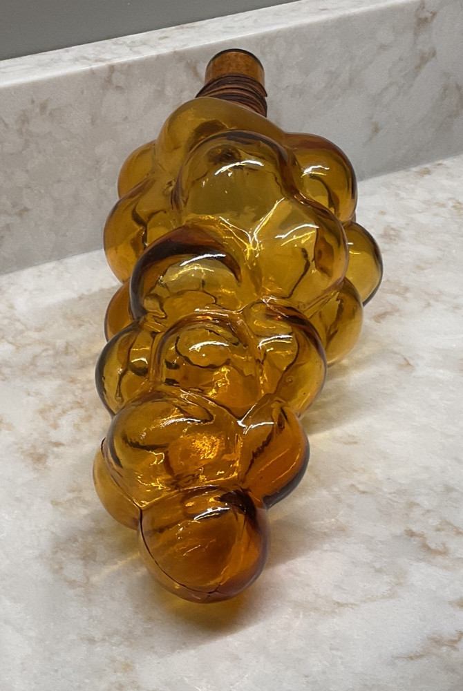 AMBER GLASS GRAPE CLUSTER SHAPE LARGE EMPTY WINE BOTTLE