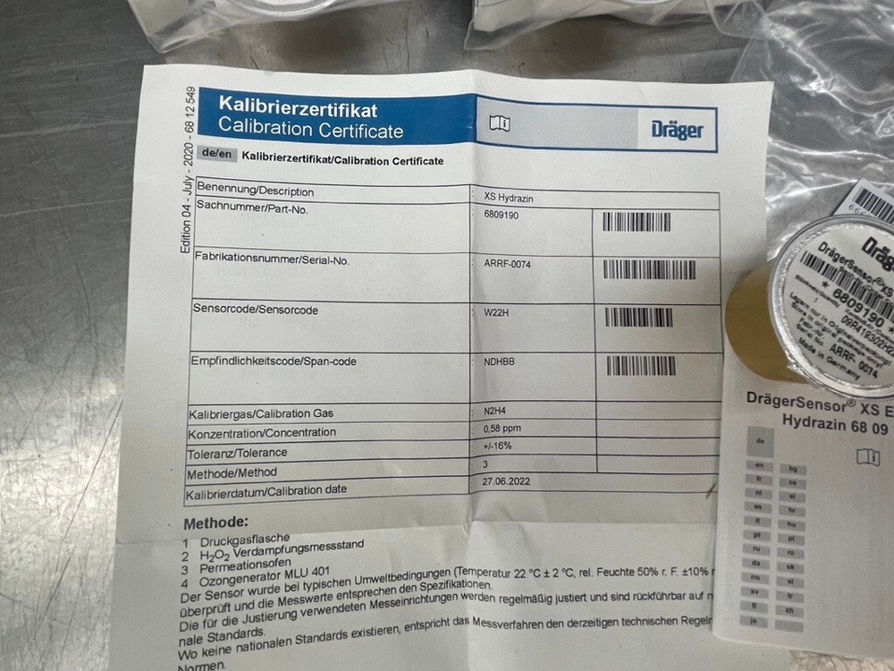 Drager Sensor 6809190 XS Hydrazin