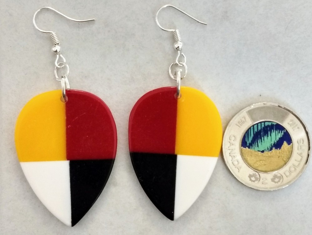Native Medicine Wheel Four Directions Slabs Dangle Hook Earrings
