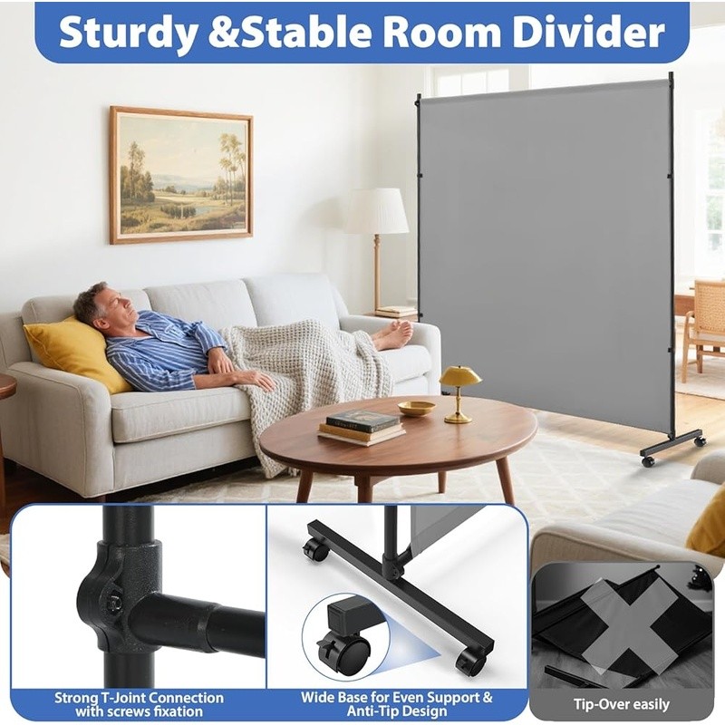 Portable Privacy Room Divider Non-See Through Adjustable Panel Home Office Space