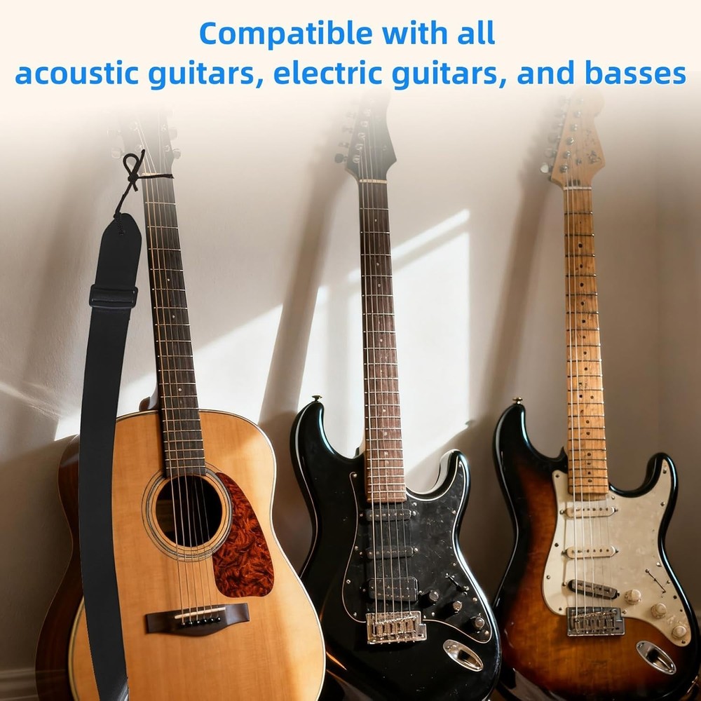 Durable Universal Black Guitar Strap: Lightweight, Adjustable & Comfortable Fit