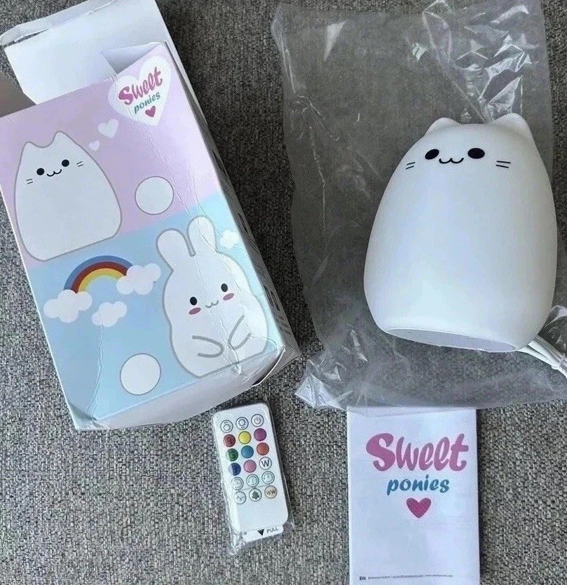 Cat Night Light Or Table Lamp Changes Color Remote Control By Sweet Ponies