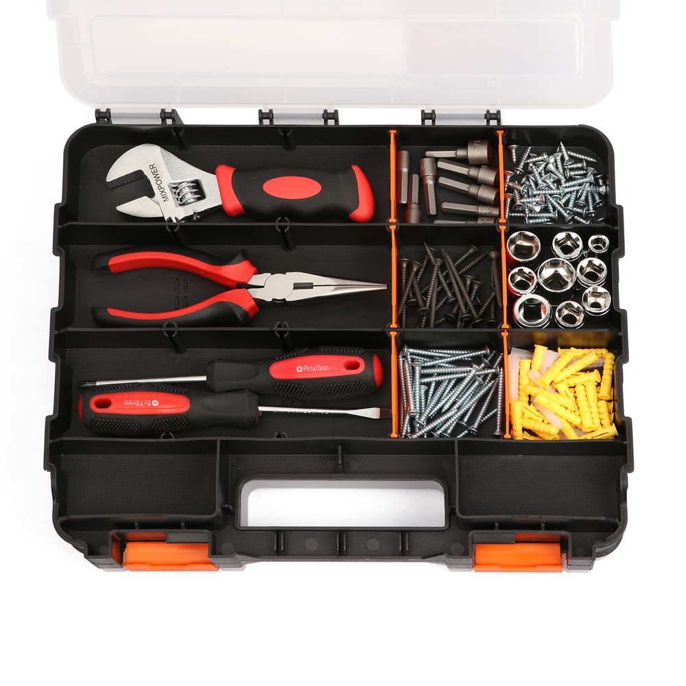 EMENTOL Double Side Tool Organizer - Impact Resistant, 34-Compartment Storage