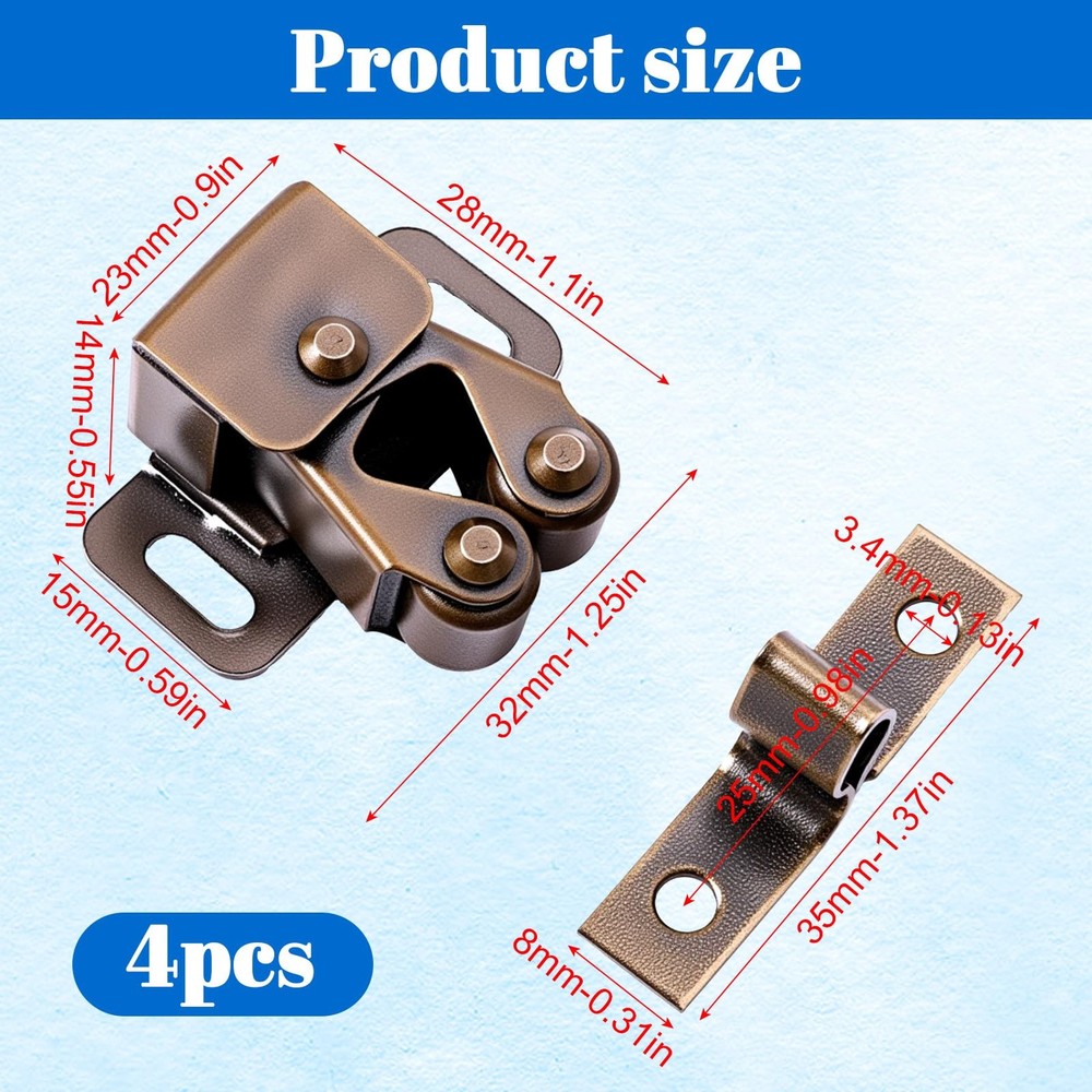 4 Pcs Double Roller Catch Cabinet Latch for Cupboard Closet Kitchen Cabinet